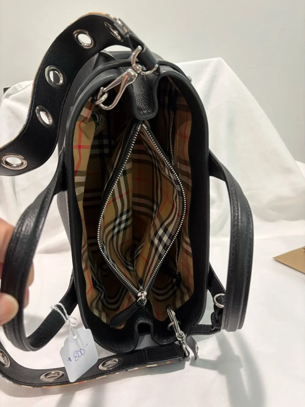 Authentic Burberry Black Banner Derby Leather Tote bag New w/ Dust Bag & Cards - Picture 13 of 14